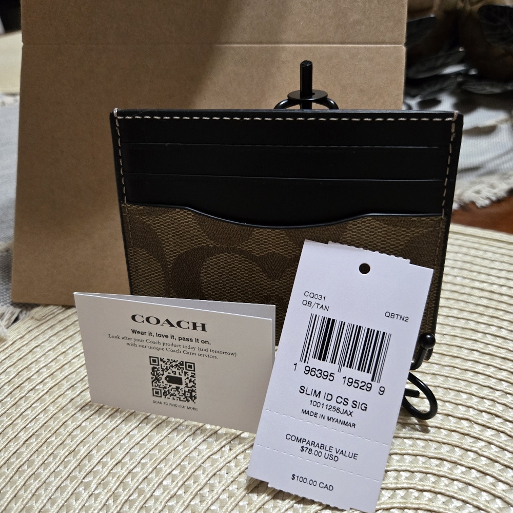Coach Tan and Black Slim ID Card Case